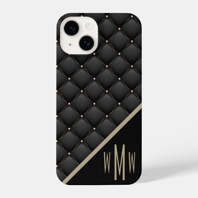 Monogram Black Gold Stud iPhone 14 Hülle (Rückseite)