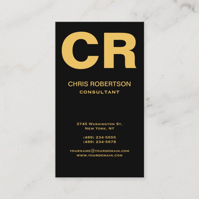 Monogram Black Gold Tones Business Card Visitenkarte (Vorderseite)