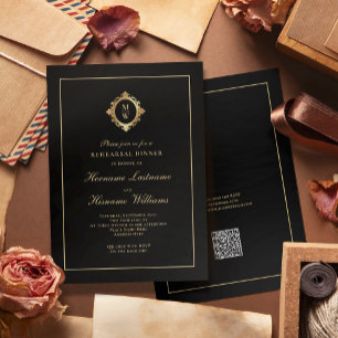 Monogram Black Gold UAWG QR Code Probe Dinner Einladung