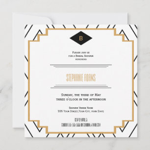 Monogram Black, Gold und White Art Deco Bridal Einladung