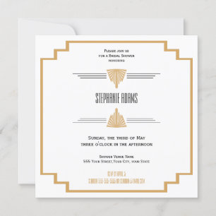 Monogram Black, Gold und White Art Deco Bridal Einladung