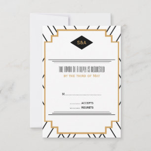 Monogram Black, Gold und White Art Deco UAWG RSVP Karte