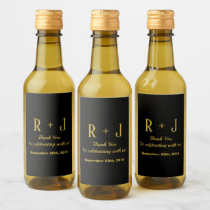 Monogram Black & Gold Vielen Dank für Ihre Hochzei Weinetikett
