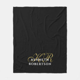 Monogram Black Gold White Minimalist Elegant Men Fleecedecke