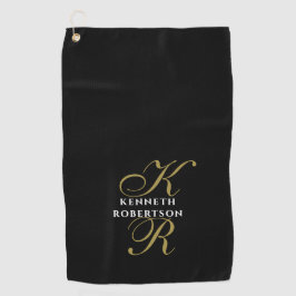 Monogram Black Gold White Minimalist Elegant Men Golfhandtuch