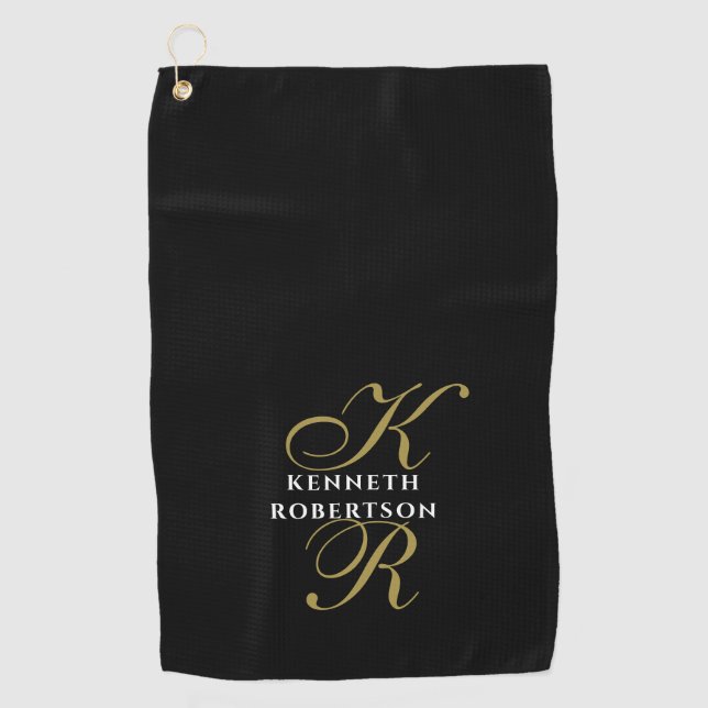 Monogram Black Gold White Minimalist Elegant Men  Golfhandtuch (Vorderseite)