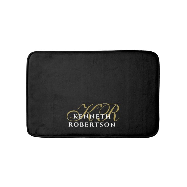 Monogram Black Gold White Minimalist Men Elegant  Badematte (Vorderseite)