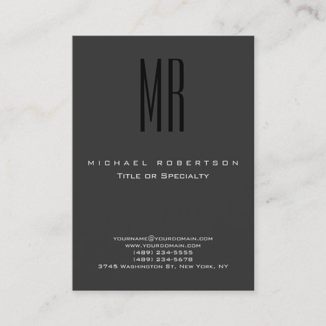 Monogram Black Gray Chubby Business Card Visitenkarte (Vorderseite)
