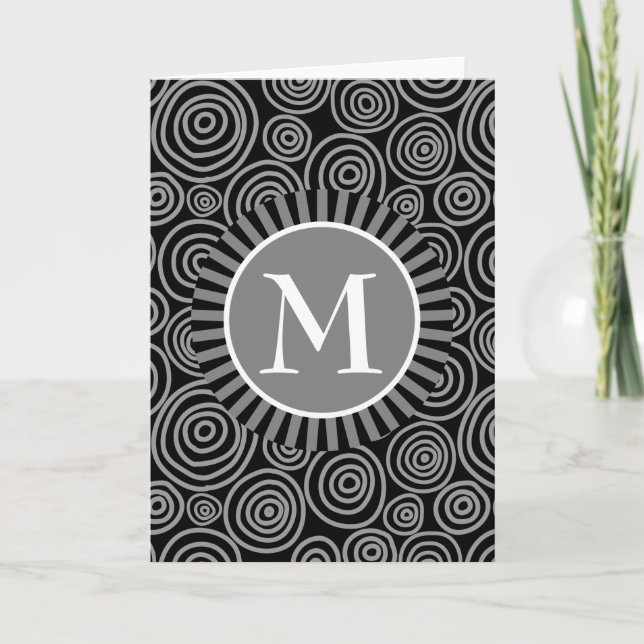 Monogram Black Gray Spirals - Mens Personalisiert Karte (Vorderseite)