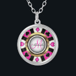 Monogram Black, Hot Pink und Gold Las Vegas Style Versilberte Kette<br><div class="desc">Monogramm-Kette. Monogram Black, Hot Pink und Gold Las Vegas Style Design bereit für Sie zu personalisieren. ✔ Hinweis: Nicht alle Vorlagenbereiche müssen geändert werden. 📌 Wenn Sie weitere Anpassungen benötigen, klicken Sie bitte auf den Button "Weitere Anpassungen vornehmen" oder "Design anpassen oder bearbeiten" und verwenden Sie unser Designwerkzeug, um die...</div>