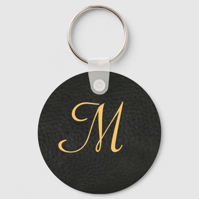 Monogram Black Leather Abschluss Schlüsselanhänger (Vorderseite)