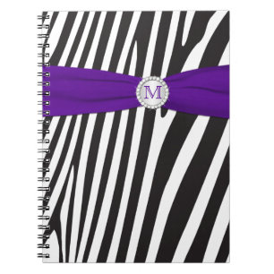 Monogram Black Lila White Zebra Strip Notebook Notizblock