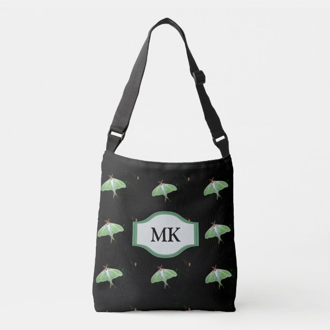 Monogram Black Luna Moth Muster Tote Bag Tragetaschen Mit Langen Trägern (Vorderseite)