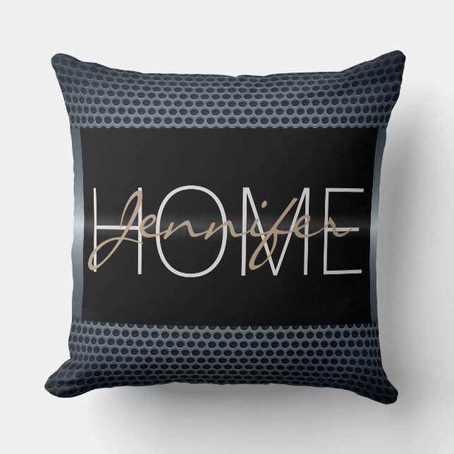 Monogram Black Metallic Holes Metal Look Kissen (Vorderseite)