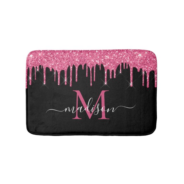 Monogram Black Metallic Hot Pink Driving Glitzer Badematte (Vorderseite)