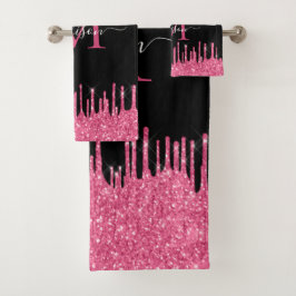 Monogram Black Metallic Hot Pink Driving Glitzer Badhandtuch Set