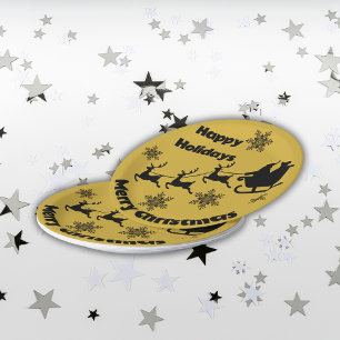 Monogram Black on Gold Frohe Weihnachten Pappteller