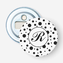Monogram Black on White Polka Dot Pattern Flaschenöffner