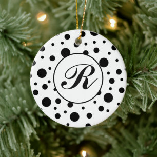 Monogram Black on White Polka Dot Pattern Keramik Ornament