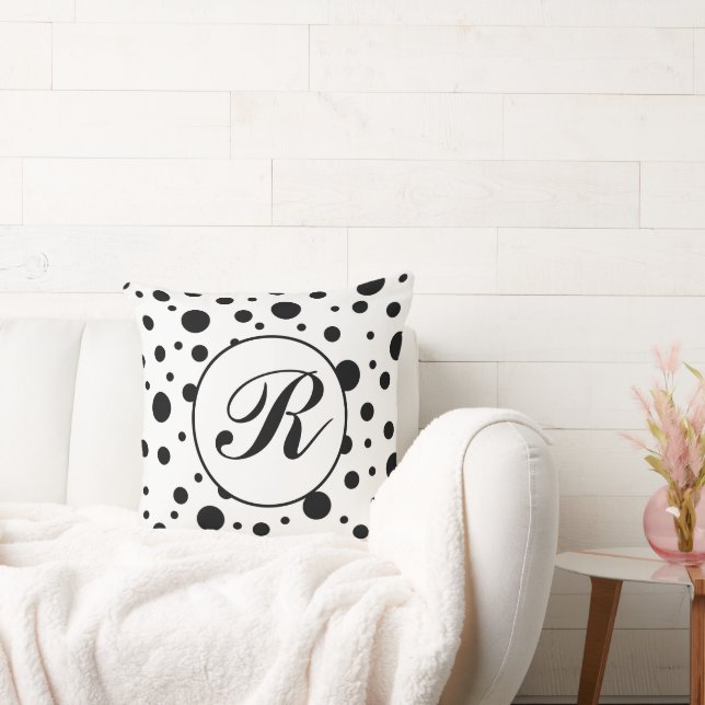 Monogram Black on White Polka Dot Pattern Kissen (Liege)