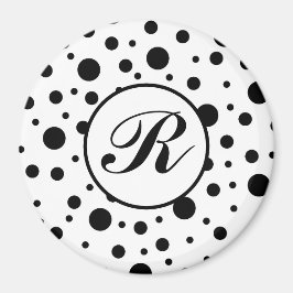 Monogram Black on White Polka Dot Pattern Magnet