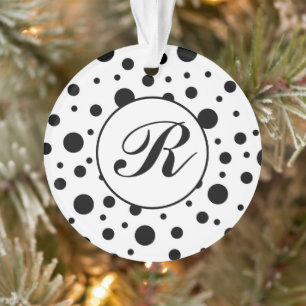 Monogram Black on White Polka Dot Pattern Ornament