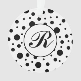 Monogram Black on White Polka Dot Pattern Ornament