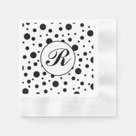 Monogram Black on White Polka Dot Pattern Serviette