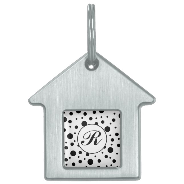 Monogram Black on White Polka Dot Pattern Tiermarke (Vorderseite)