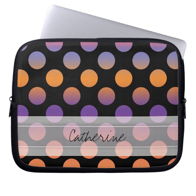 Monogram Black Orange Lila Red Polka Dot Pattern Laptopschutzhülle (Vorderseite)