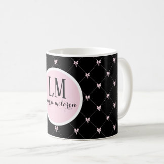 Monogram Black & Pink Bow Script Kaffeetasse