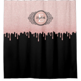 Monogram Black Pink Funkelnd Glitzer Tropfen Duschvorhang