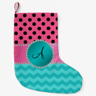 Monogram Black Pink Polka dots Türkis Chevrons Kleiner Weihnachtsstrumpf