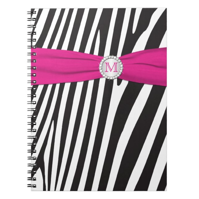 Monogram Black Pink White Zebra Strip Notebook Notizblock (Vorderseite)