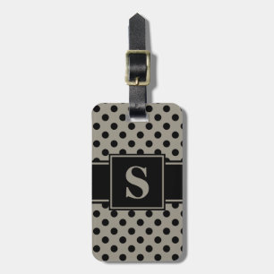 Monogram Black Polka Dots auf Aluminium Silber Gra Gepäckanhänger