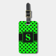 Monogram Black Polka Dots on Lime Green