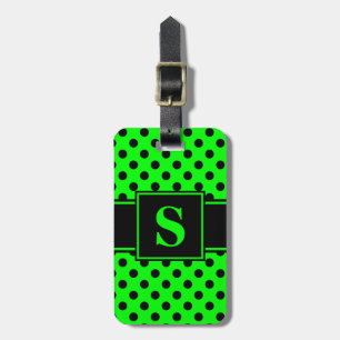 Monogram Black Polka Dots on Lime Green Gepäckanhänger