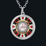 Monogram Black, Red and Gold Las Vegas Style Silbe Versilberte Kette<br><div class="desc">Monogramm-Kette. Monogram Black, Red und Gold Las Vegas Style Design bereit für Sie zu personalisieren. ✔ Hinweis: Nicht alle Vorlagenbereiche müssen geändert werden. 📌 Wenn Sie weitere Anpassungen benötigen, klicken Sie bitte auf den Button "Weitere Anpassungen vornehmen" oder "Design anpassen oder bearbeiten" und verwenden Sie unser Designwerkzeug, um die Größe,...</div>