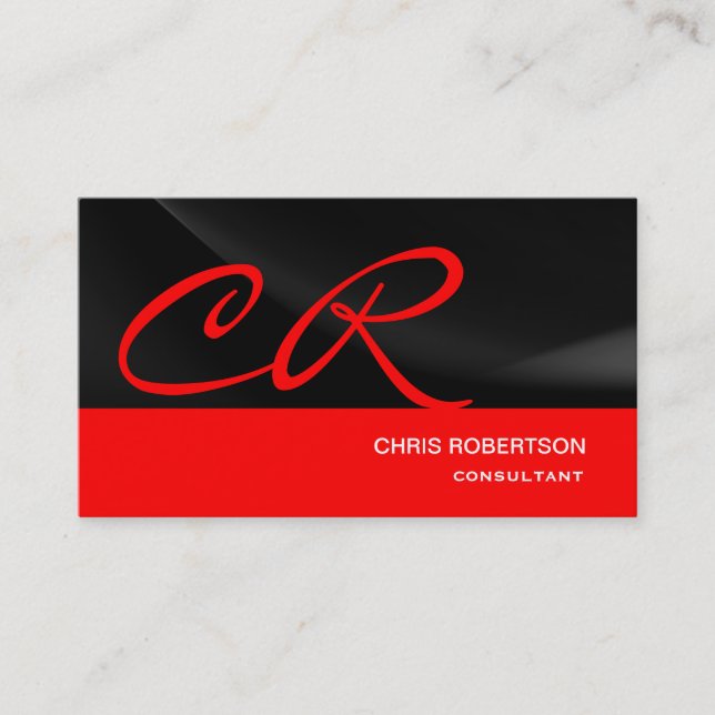 Monogram Black Red Consultant Business Card Visitenkarte (Vorderseite)
