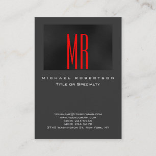 Monogram Black Red Gray Chubby Business Card Visitenkarte