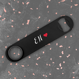 Monogram Black Red Heart Handgeschriebenes Skript Speed Flaschenöffner