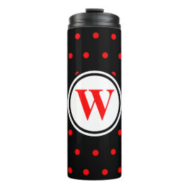 Monogram Black Red Polka Dots Thermosbecher