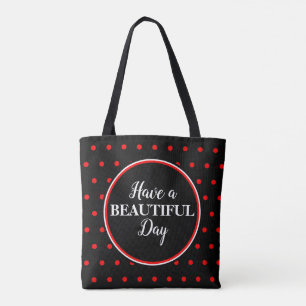 Monogram Black Red Polka Dots Zitat Tasche