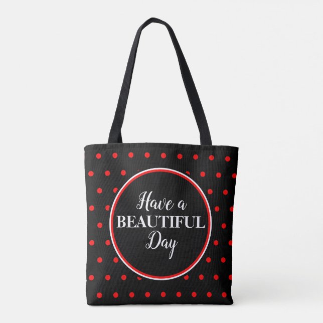 Monogram Black Red Polka Dots Zitat Tasche (Rückseite)