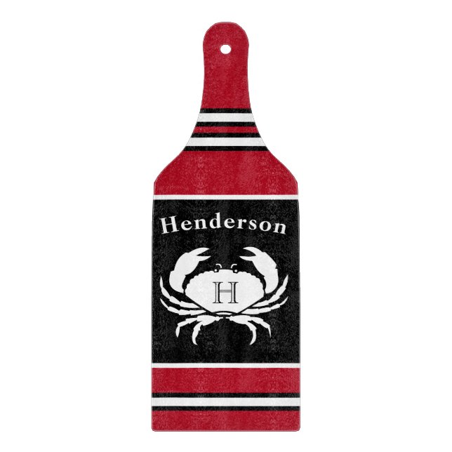 Monogram Black Red White Crab Nautic Cutting Schneidebrett (Vorderseite)