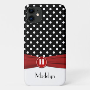 Monogram Black Red White Polka Dot iPhone 11 Fall Case-Mate iPhone Hülle