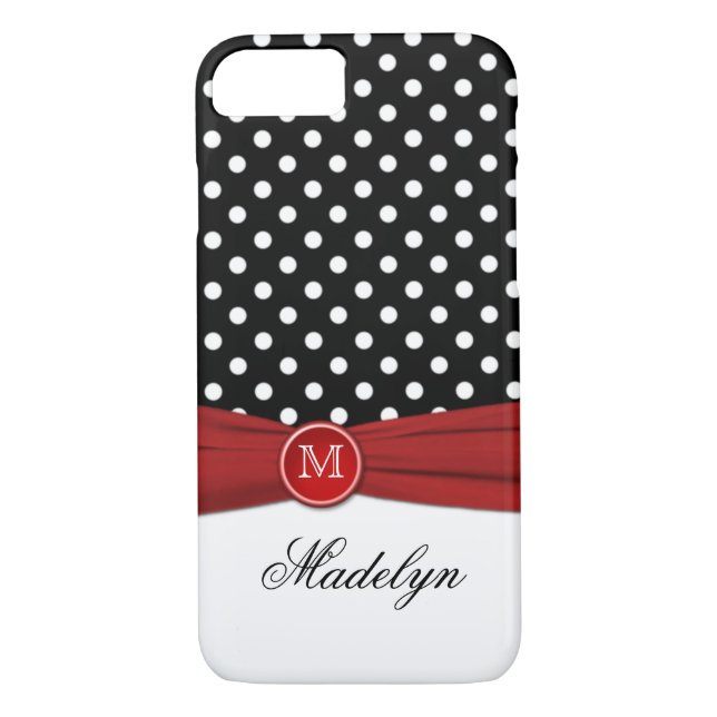 Monogram Black Red White Polka Dot iPhone 7 Fall Case-Mate iPhone Hülle (Rückseite)