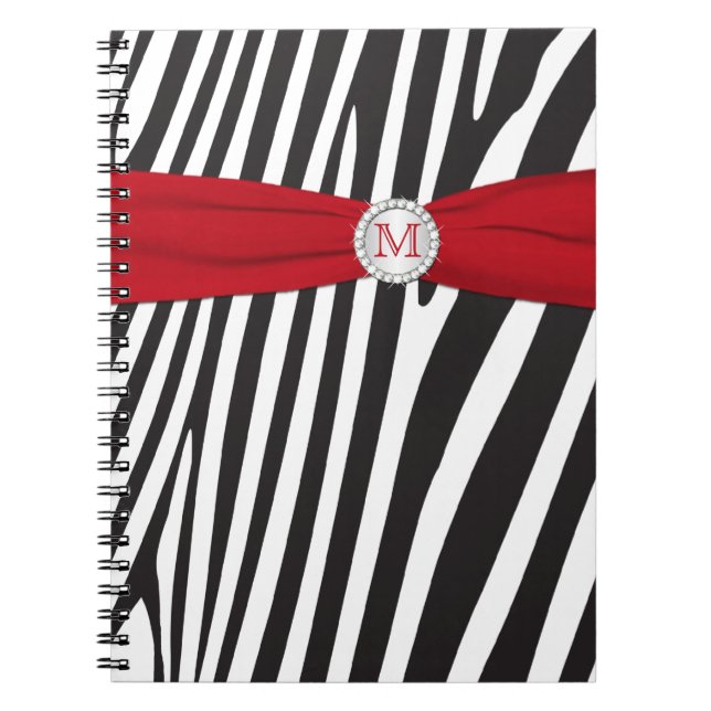 Monogram Black Red White Zebra Strip Notebook Notizblock (Vorderseite)