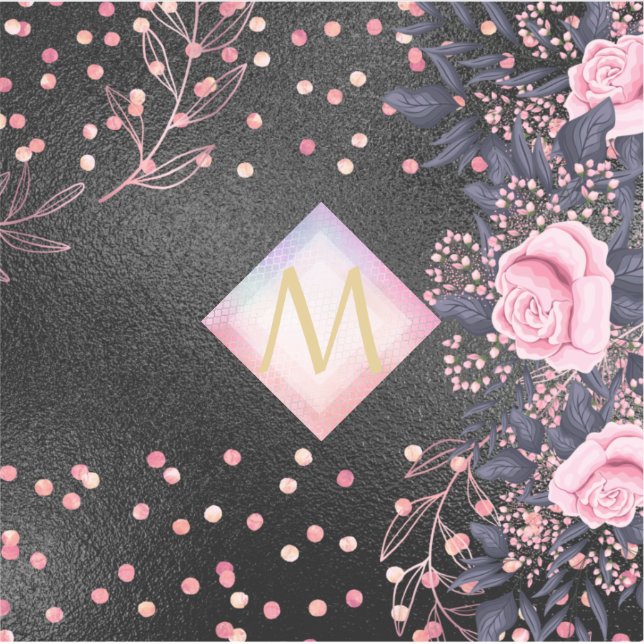Monogram Black ROSEGOLD Pink Metallic Glitzer Girl Aufkleber (Vorderseite)