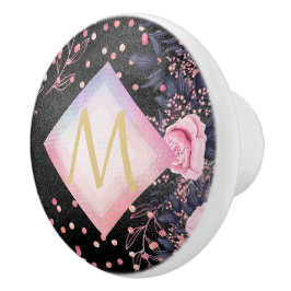 Monogram Black ROSEGOLD Pink Metallic Glitzer Girl Keramikknauf